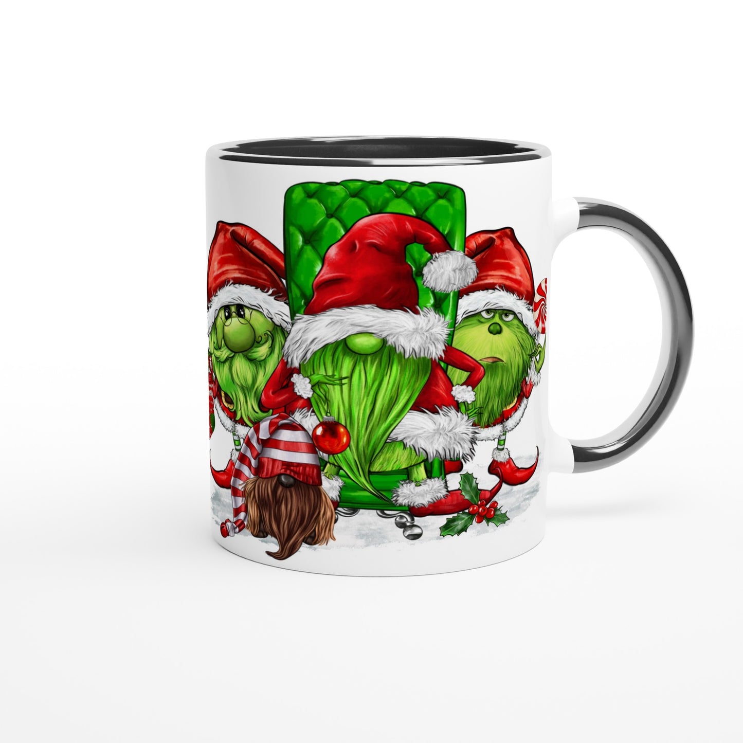 Green Christmas Gnomes - White 11oz Ceramic Mug with Color Inside