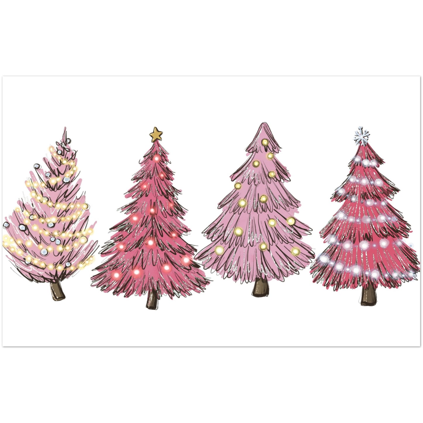 Pink Christmas Trees - Pack of 10 Greeting Cards (standard envelopes) (US & CA)