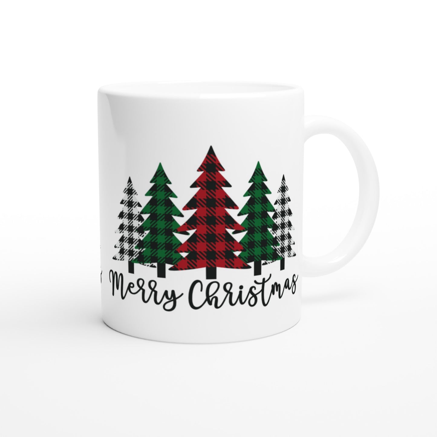 Merry Christmas (plaid tree)- White 11oz Ceramic Mug