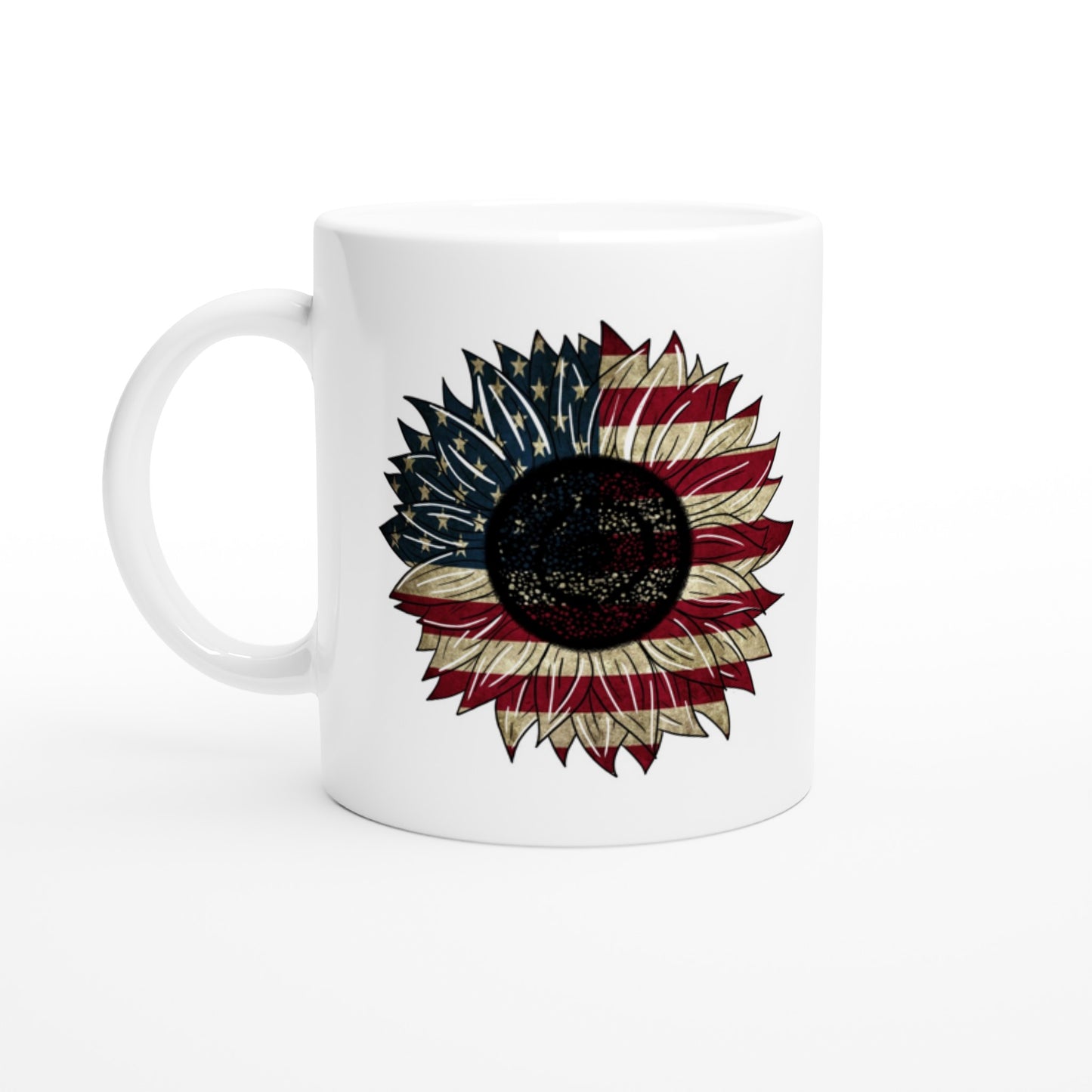 Red, White, Blue Sunflower - White 11oz Ceramic Mug