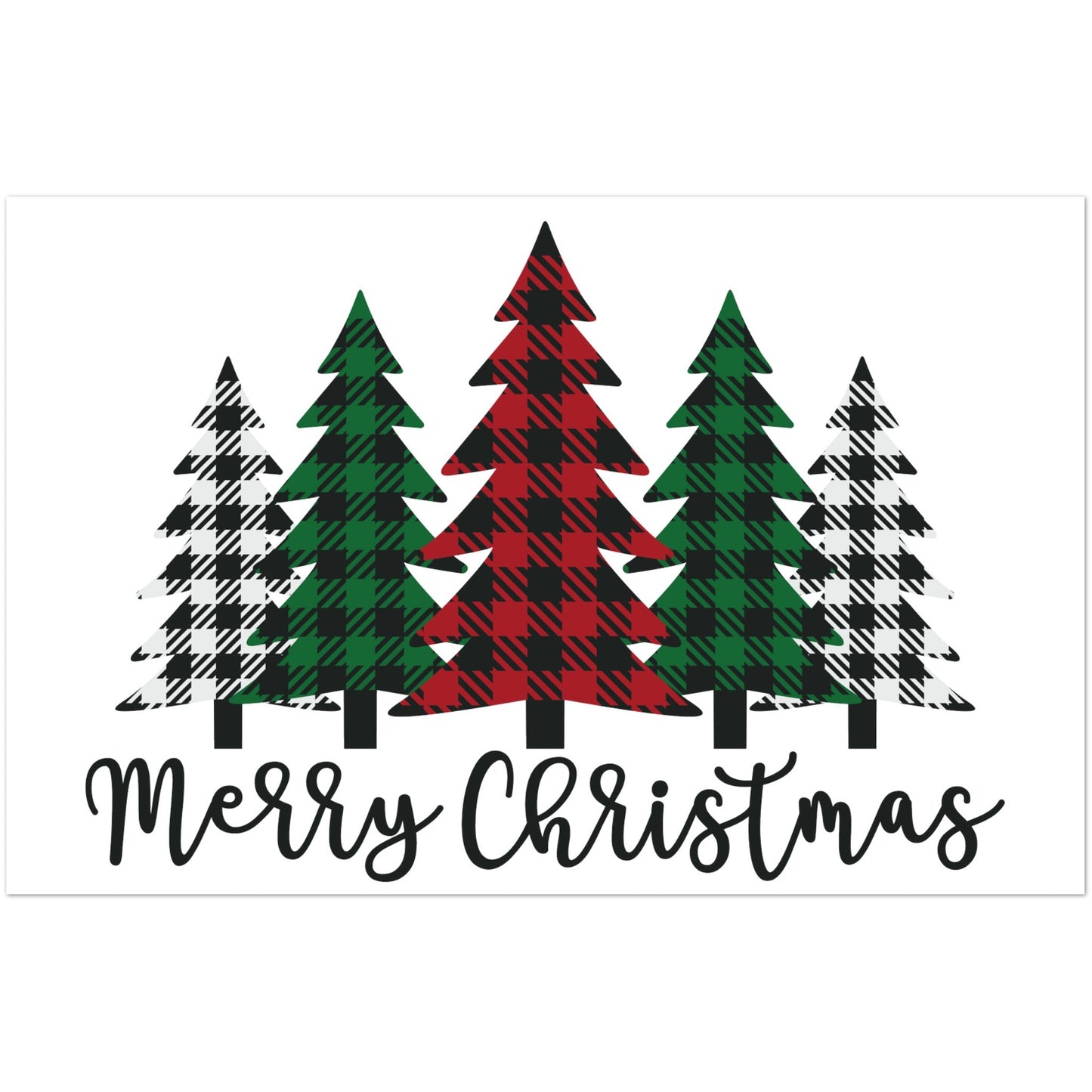 Merry Christmas (plaid trees) Pack of 10 Blank Greeting Cards (standard envelopes) (US & CA)