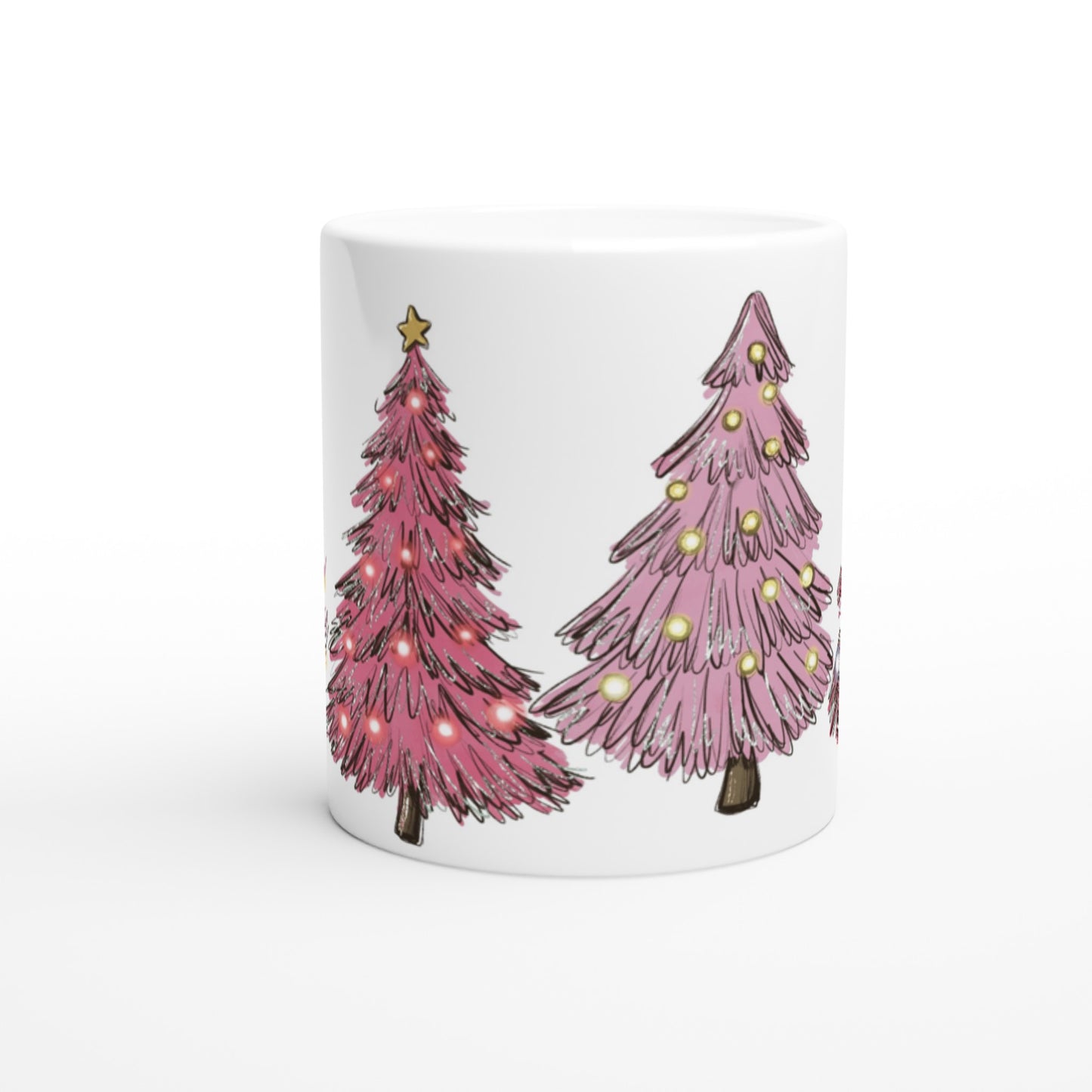 Pink Christmas Tree on a White 11oz Ceramic Mug