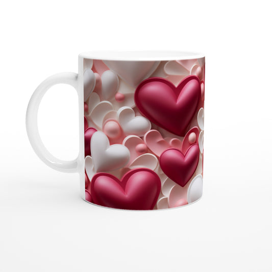 3D Hearts - White 11oz Ceramic Mug