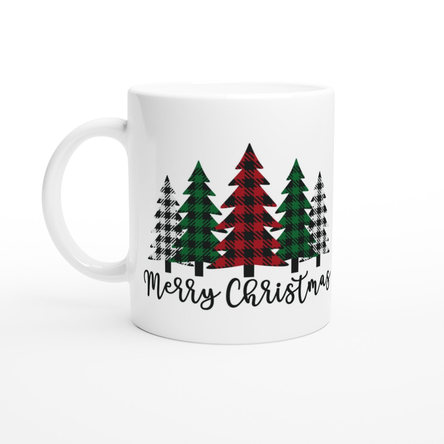 Merry Christmas (plaid tree)- White 11oz Ceramic Mug
