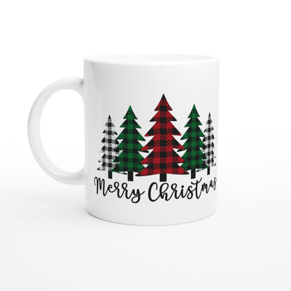 Merry Christmas (plaid tree)- White 11oz Ceramic Mug