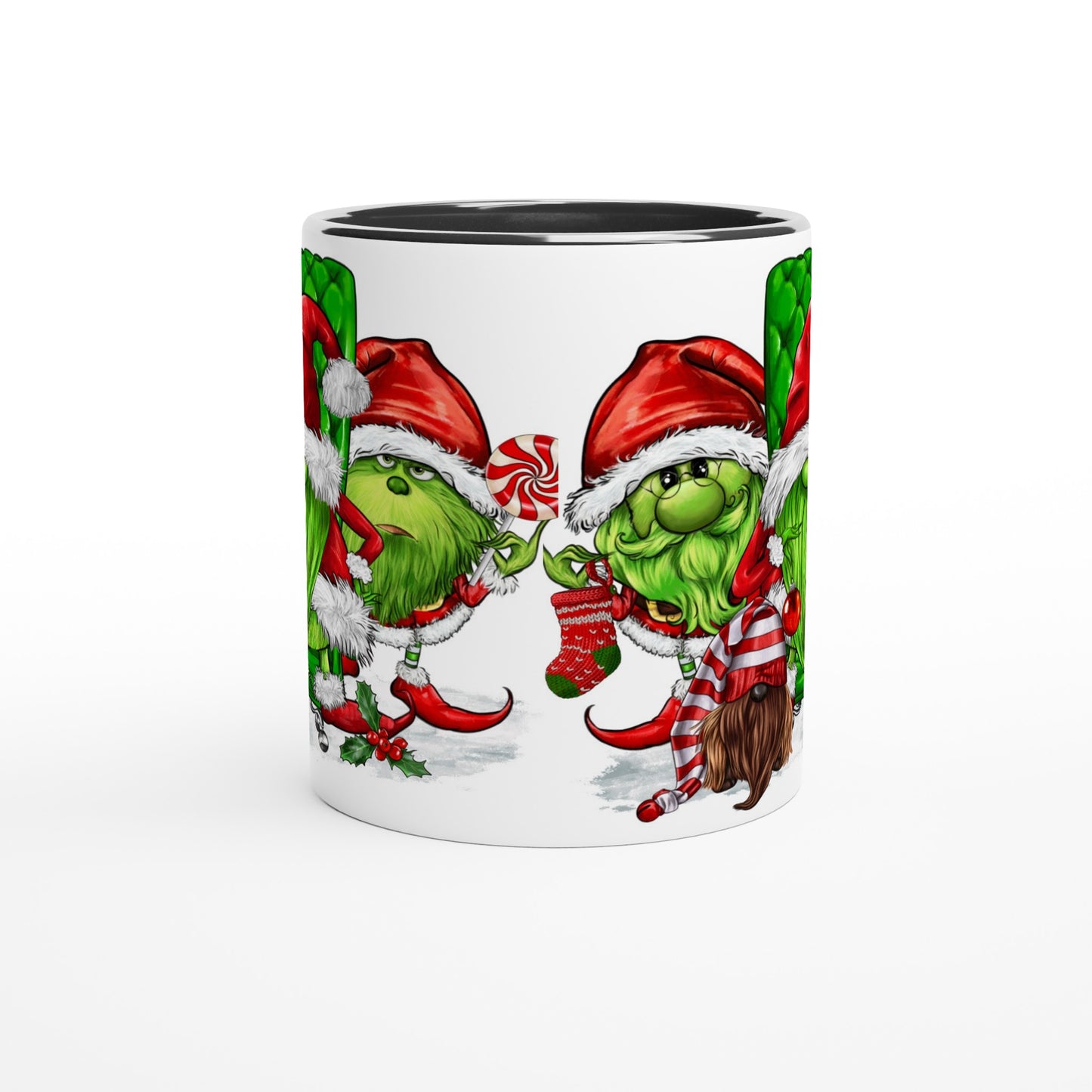 Green Christmas Gnomes - White 11oz Ceramic Mug with Color Inside