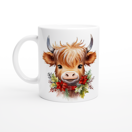 Highland Cow Christmas- White 11oz Ceramic Mug