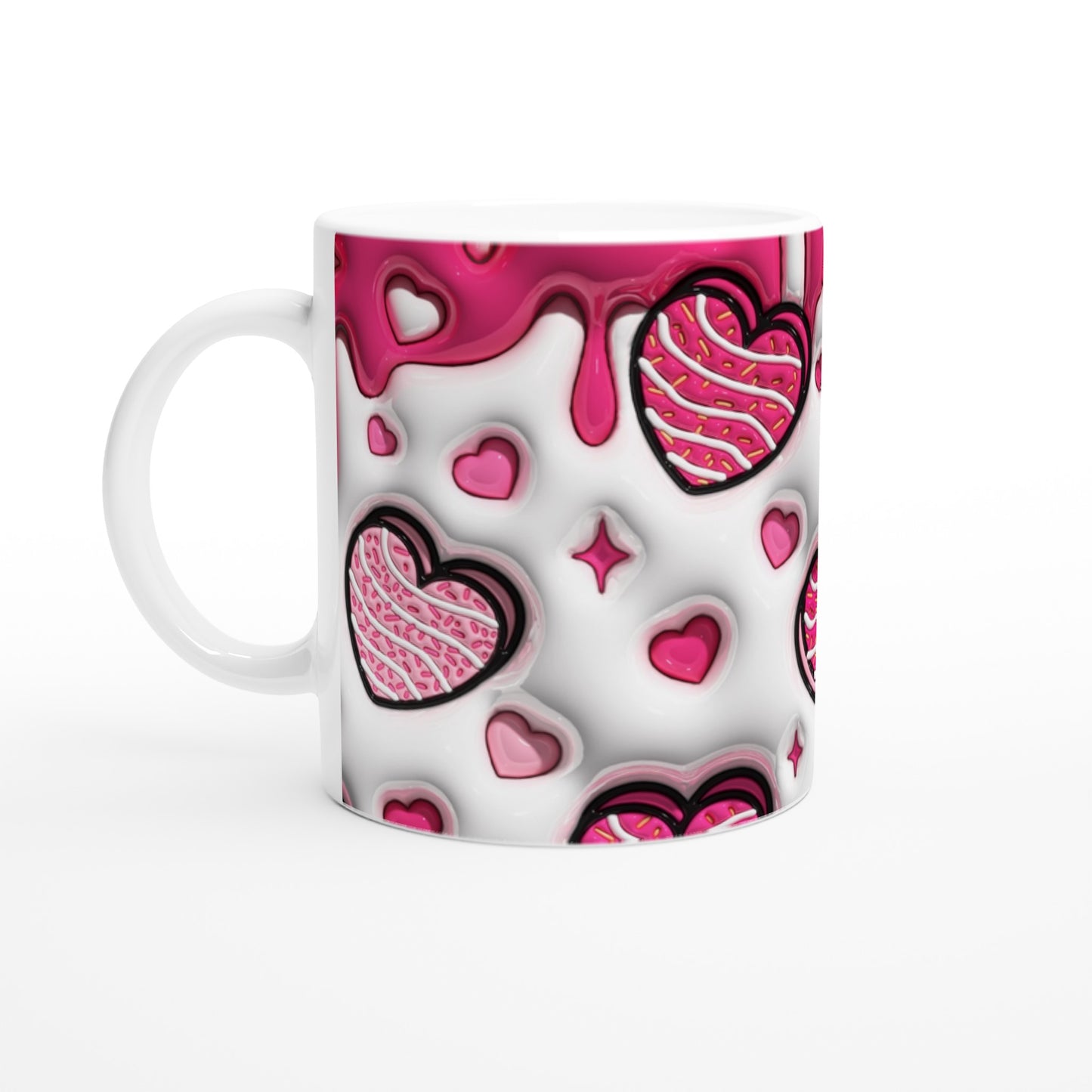 Pink drip with multiple heart patterns