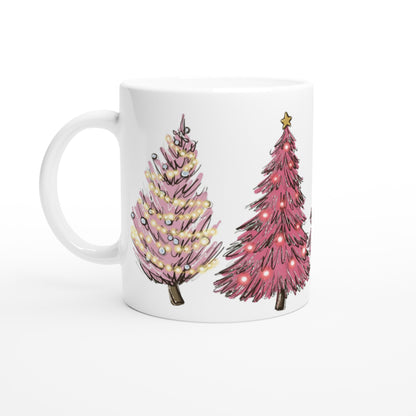 Pink Christmas Tree on a White 11oz Ceramic Mug