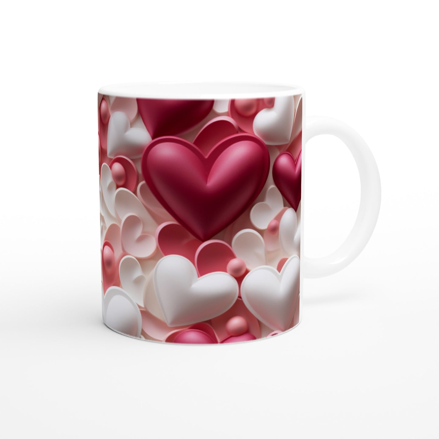3D Hearts - White 11oz Ceramic Mug