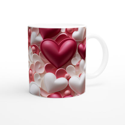 3D Hearts - White 11oz Ceramic Mug