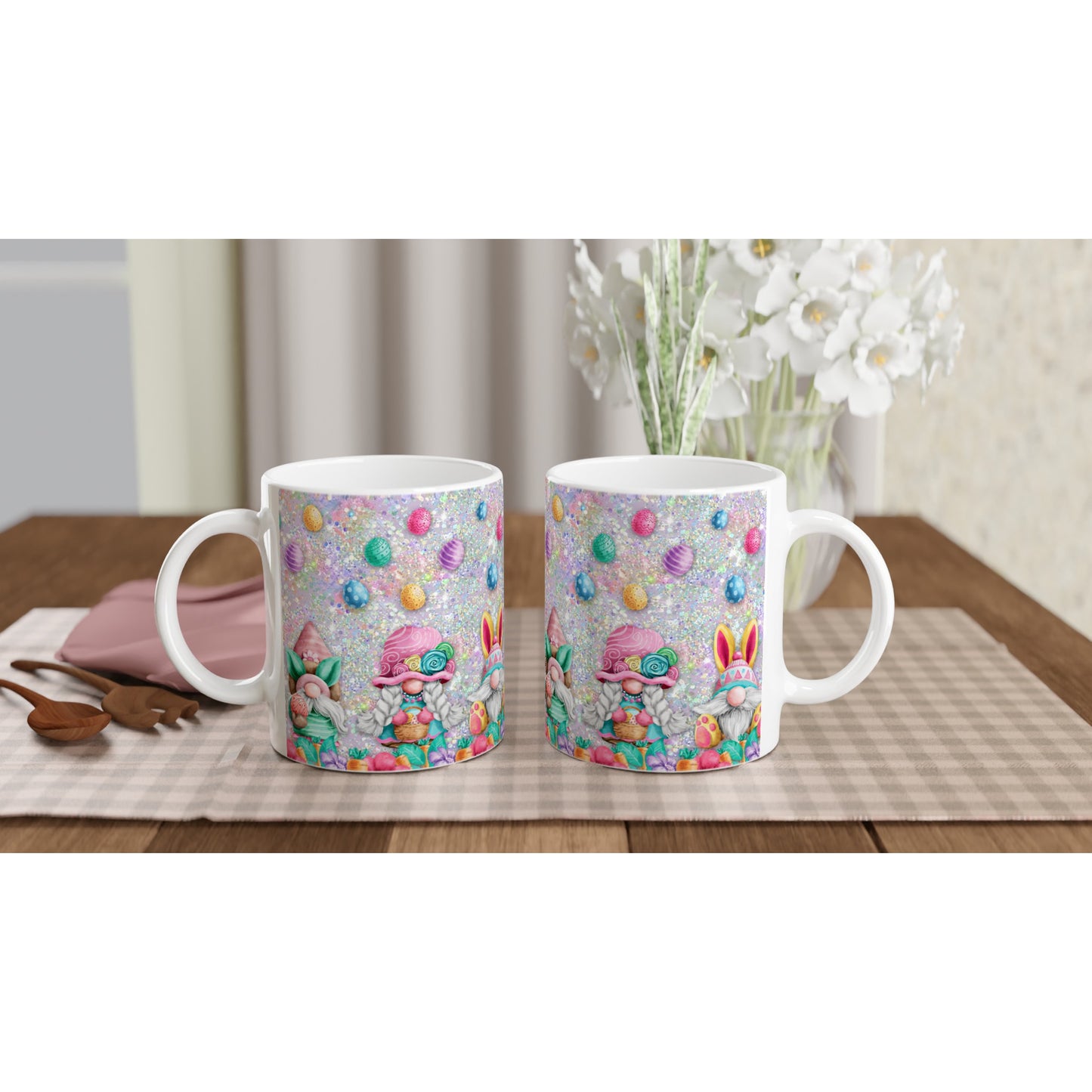 Easter Eggs & Gnomes - White 11oz Ceramic Mug