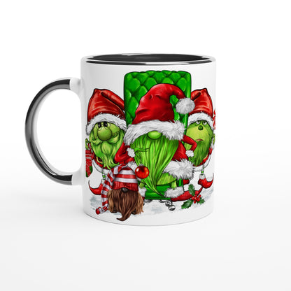 Green Christmas Gnomes - White 11oz Ceramic Mug with Color Inside