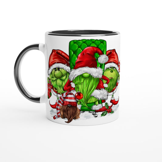 Green Christmas Gnomes - White 11oz Ceramic Mug with Color Inside