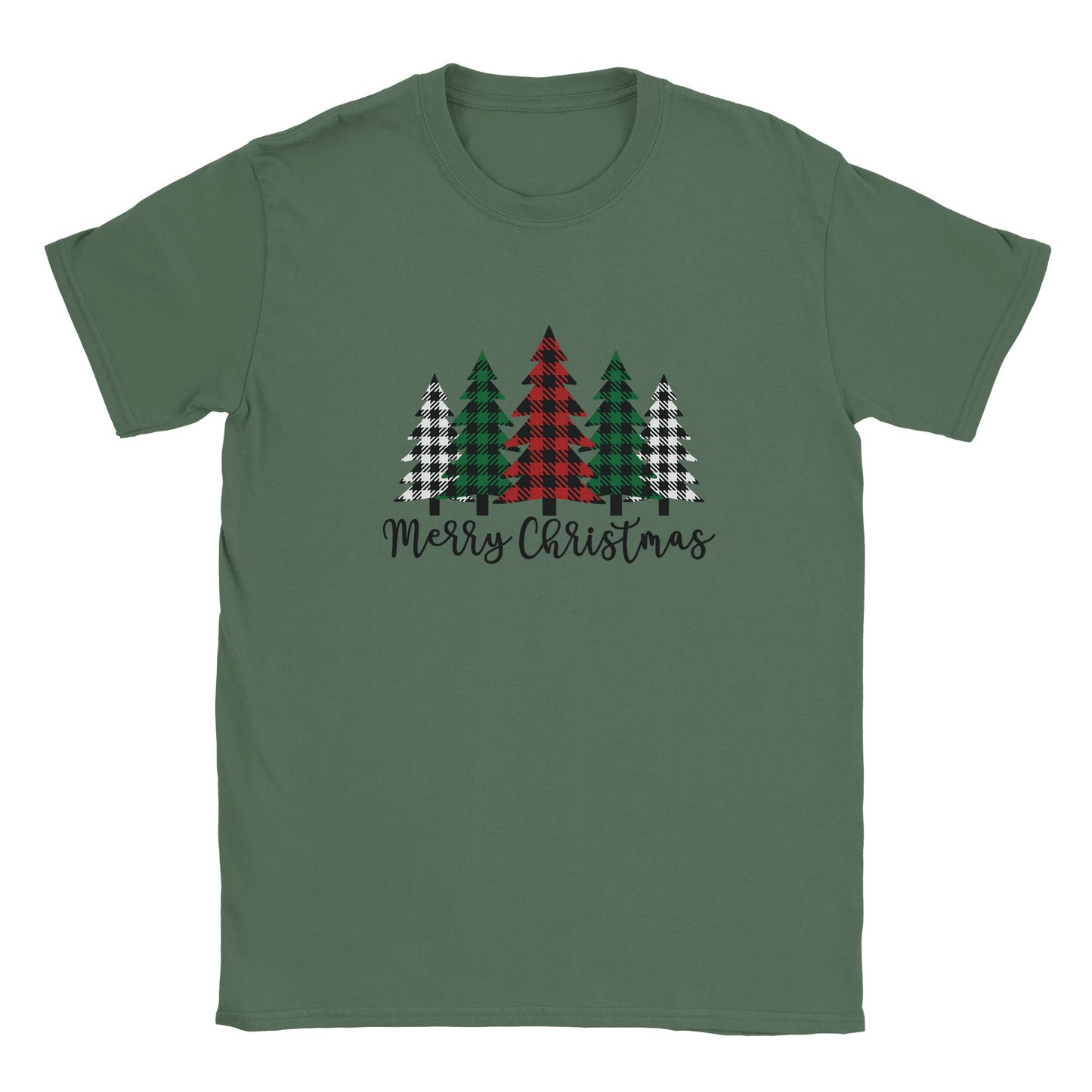 Merry Christmas (plaid trees) Classic Unisex Crewneck T-shirt