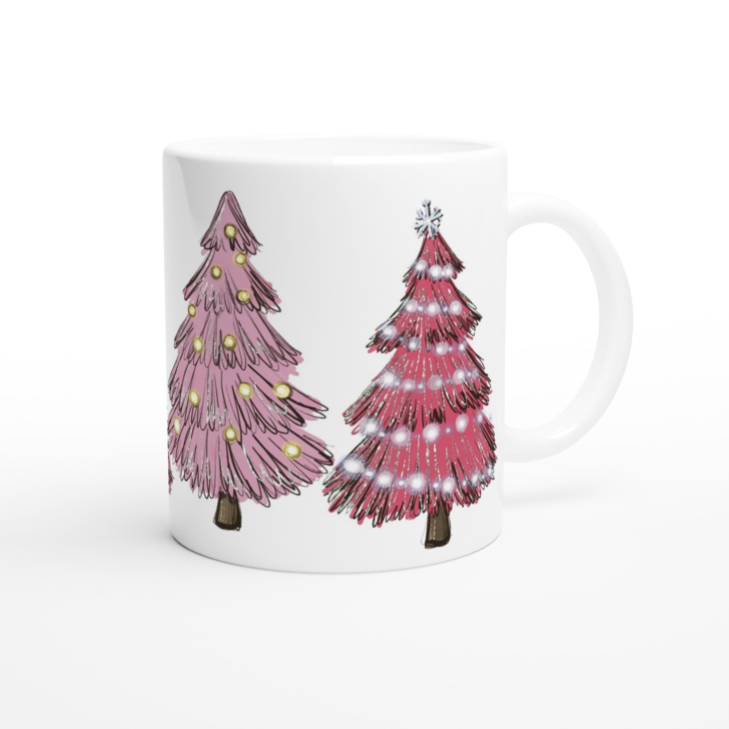Pink Christmas Tree on a White 11oz Ceramic Mug