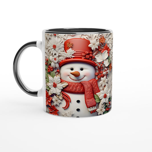 Snowman with Red Hat & Scarf 11oz Ceramic Mug with Color Inside