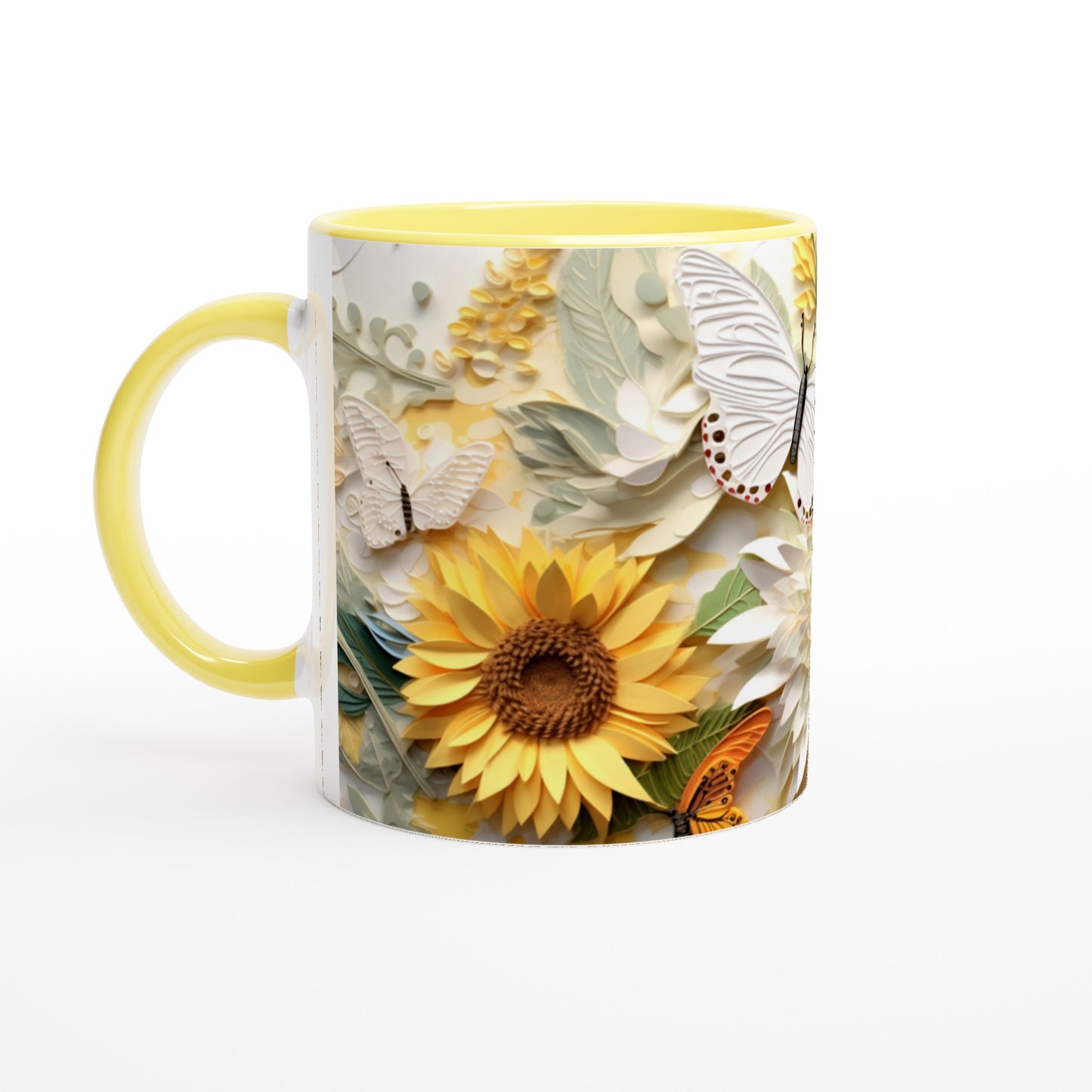 Sunflower and Butterfly  11oz Ceramic Mug with Color Inside