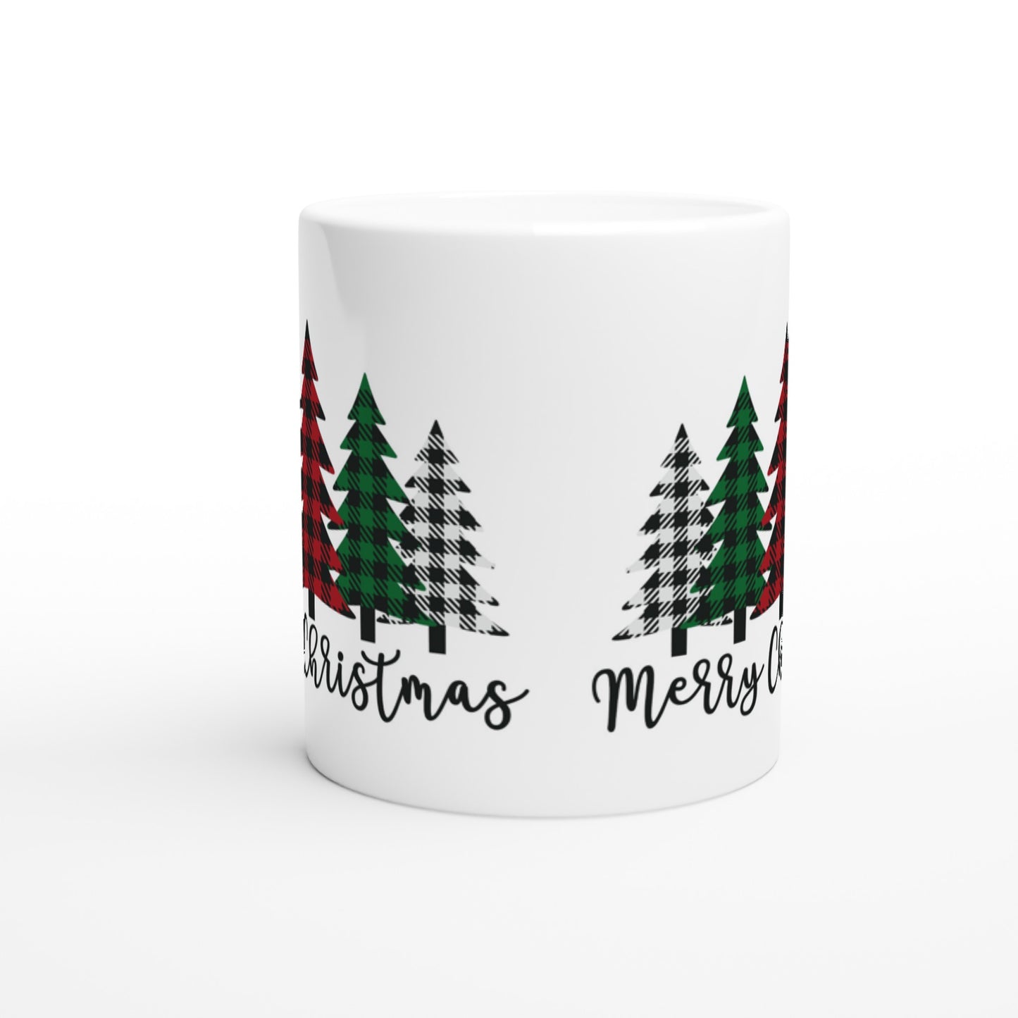 Merry Christmas (plaid tree)- White 11oz Ceramic Mug