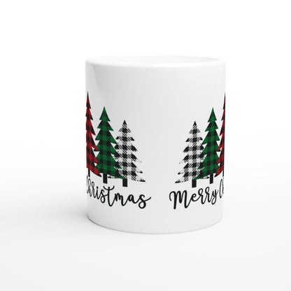 Merry Christmas (plaid tree)- White 11oz Ceramic Mug