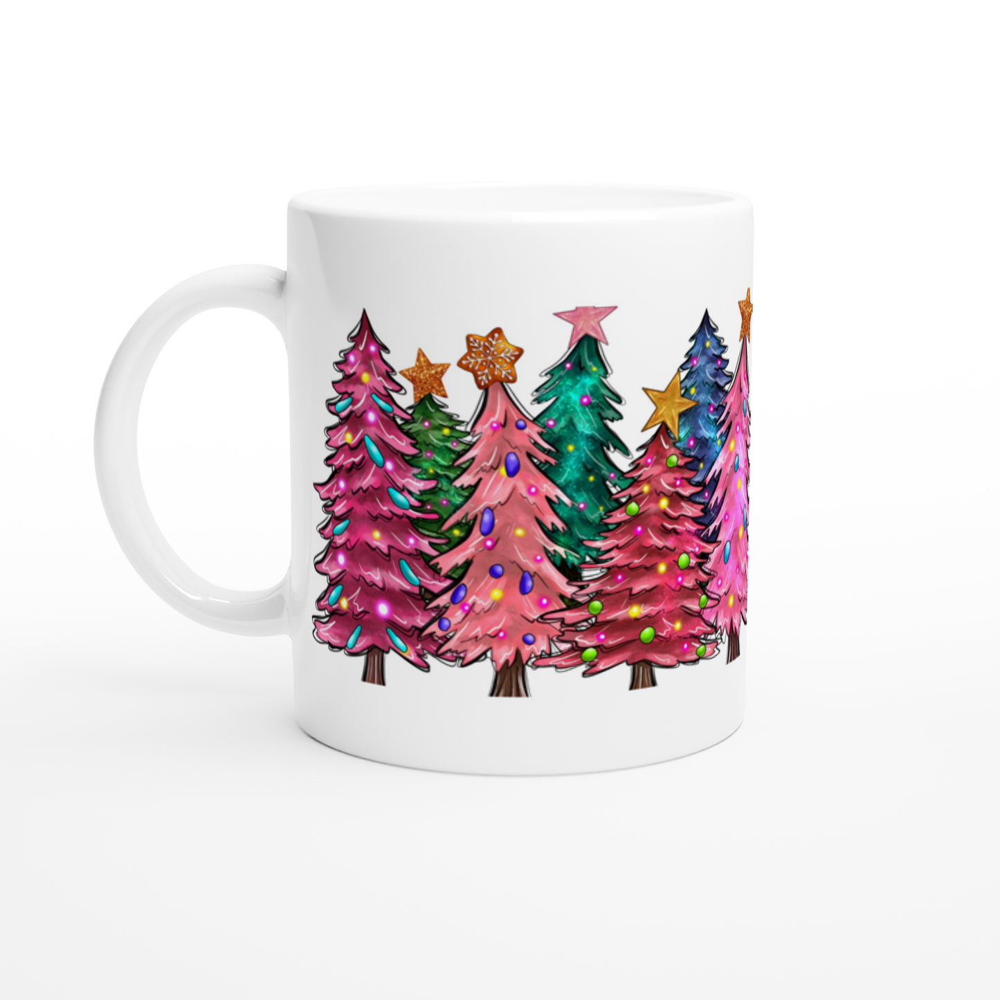 Christmas Trees with Lights - White 11oz Ceramic Mug